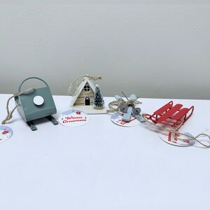 Target Bullseye Playground Winter Ornaments, Sled, Sleigh, Skis, & Cabin, New